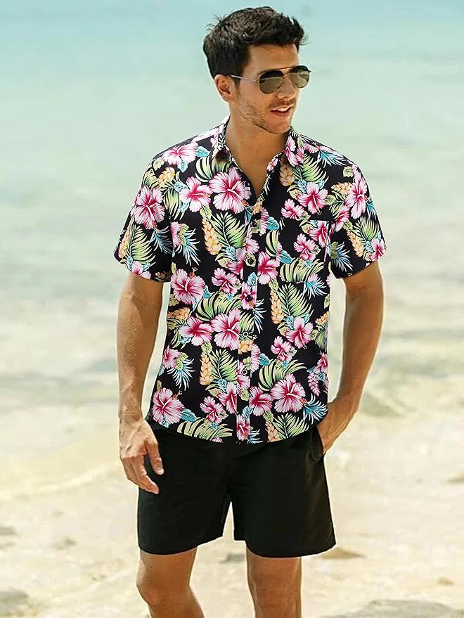 Hawaiian Shirt for Men Short Sleeve Button Down Shirt Men Casual Summer Tropical Beach Aloha Shirts for Men Hawaii Party