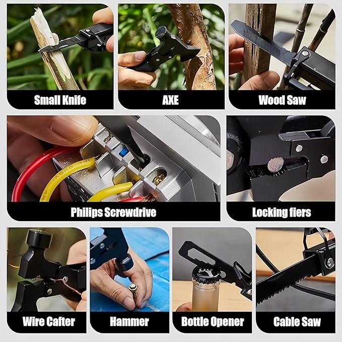 14-in-1 Multifunction Hatchet - Survival Camping Multi Tool with Hammer, Axe, Saw, and Bottle Opener, Compact Utility Tool for Outdoor Adventures