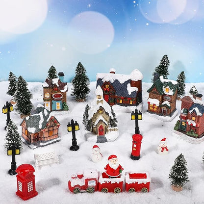 Zubebe 22 Pcs Christmas Village Houses Sets LED Holiday Village Figurines Collection Buildings Christmas Scene Desktop Ornaments Xmas Indoor Room(Cute Style)