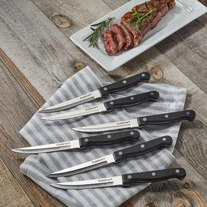 Cuisinart Knife Set, 6pc Steak Knife Set with Steel Blades for Precise Cutting, Lightweight, Stainless Steel  Durable, C77TR-6PSK, Black
