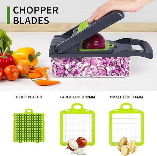 Vegetable Chopper, Onion Chopper, Mandolin Slicer,Pro 10 in 1professional food Choppermultifunctional Vegetable Chopper and Slicer, Dicing Machine, AdjustableVegetable Cutter With Container (Grey)