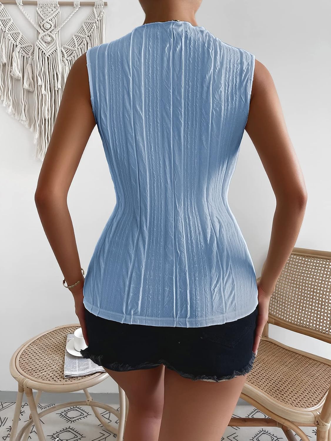 Verdusa Women's Sleeveless Mock Neck Textured Tank Top Corporate Business Office Outfits Trendy