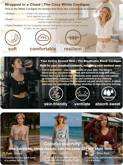 a.Jesdani Women's Shrug Sweaters Tie Front Long Sleeve Rib Knit Bolero Open Front Cropped Cardigan S-1X.