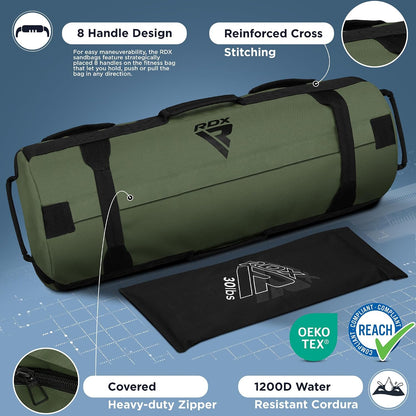 RDX Sandbag for Fitness Weights Training, Unfilled Power Bags with Handles, 5-200 LBs Adjustable Weighted Slam Bag for Strength Powerlifting Running Heavy Workout Home Gym Exercise, Sold AS UNFILLED