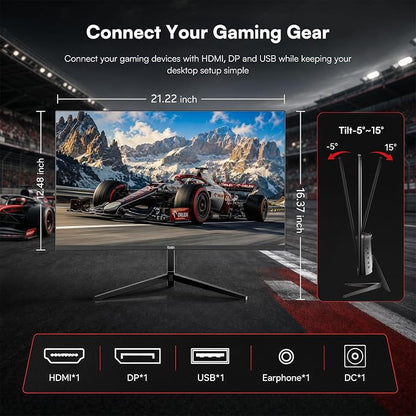 24 inch Monitor FHD 1920x1080p 180Hz Screen 99% sRGB Refresh Rate 3ms Home Office Gaming Computer Monitor Sync Visual Experience for Work & Play Support Wall Mount Install