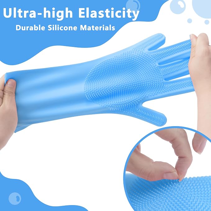 Pet Grooming Gloves—Heat Resistant Dog Washing Gloves with High-Density Teeth, Dog Bath Scrubber with Enhanced Five Finger Design, Silicone Gloves for Dogs and Cats Bathing, Massage (Blue)