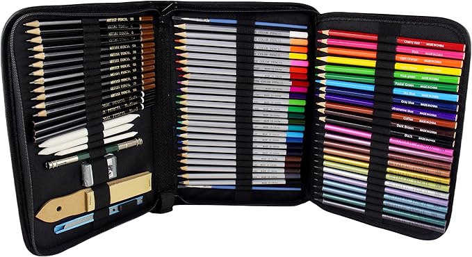 73 Pack Drawing Set Sketching Kit, Art Drawing Pencils Set with Watercolor Pencils, Colored Pencils, Graphite, Charcoal, Metallic Pencils for Adult Coloring Books, Artist Sketch