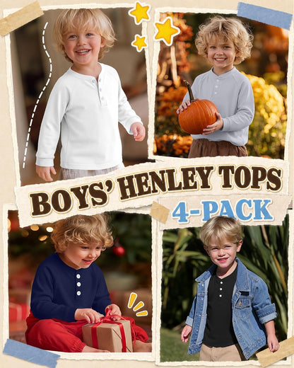 4 Pack Toddler Boys Girls Thermal Long Sleeve T-Shirts Henley Undershirt Top Basic Layer Long Sleeve Fleece T-Shirt