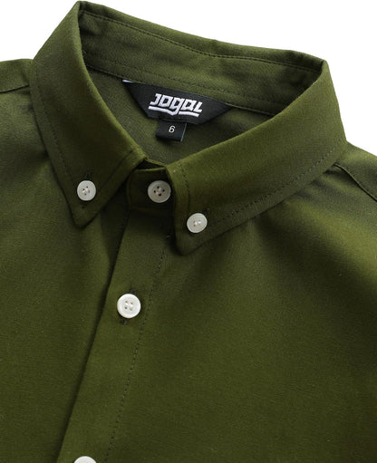 JOGAL Boys Long Sleeve Dress Shirts Oxford Solid Button Down Shirts for 6-14 Years
