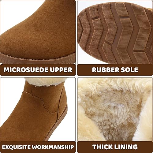 Vonair Girls Fuzzy Warm Winter Short Boots with Furry Faux Fur Lining Bootie Shoes for Toddler Little Big Kids Girls