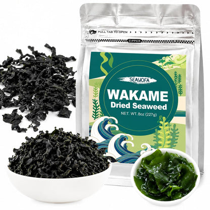 8oz (227g) Dried Wakame Seaweed – 100% Natural Sea Vegetable for Miso Soup, Seaweed Salad, Ramen, Stir-Fry, Camping Meals & Asian Cooking, Gluten-Free, Vegan-Friendly