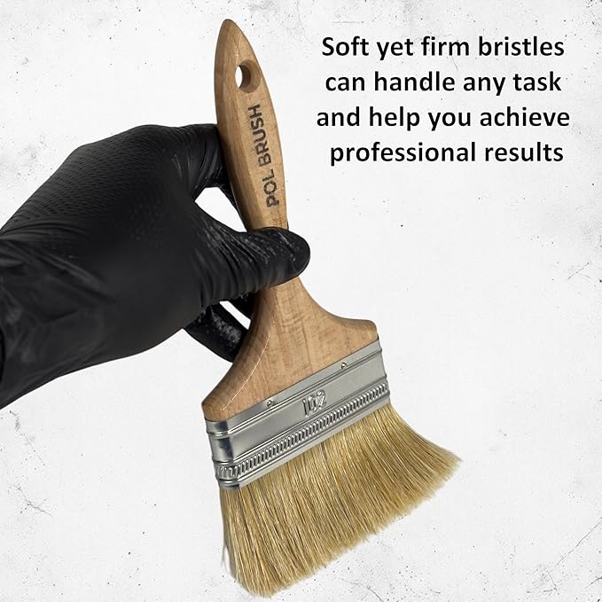 4 Inch Flat Paint Brush - High European Quality - Natural Bristles - for Home, Wood, Walls, Art, Trim  Furniture - for Acrylic, Oil, Stain, Chalk  Latex Paints
