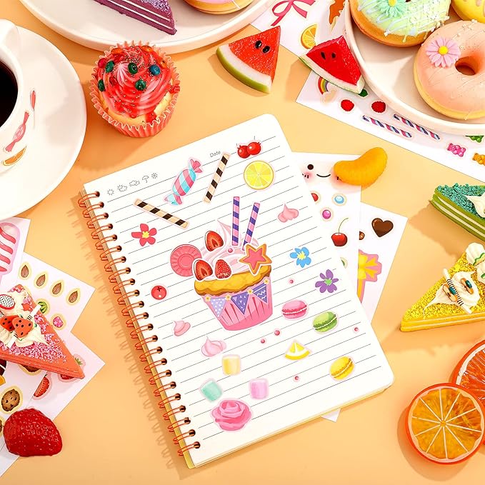 Sinmoe 100 Sheets Valentine Cupcake Stickers Colorful Make Your Own DIY Sweet Kids Cupcake Craft Mix and Match Dessert Stickers for Kids Classroom Birthday Party Favor, 20 Styles