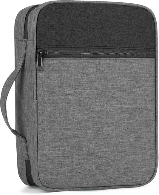 Bible Cover with Durable Handle, Carrying Book Case Church Bag Bible, Protective with Zippered Pocket, Bible Study Accessories Supplies, Book Protector for Book Lovers, GreyBlack