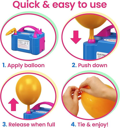 Prextex Balloons Electric Pump Inflate, Blue 110V 600W - Portable Pump with Air Blower  Dual Nozzle Inflator for Fast, Easy Bulk Balloons Filling for Event  Party Decoration - Balloon Pumps Electric