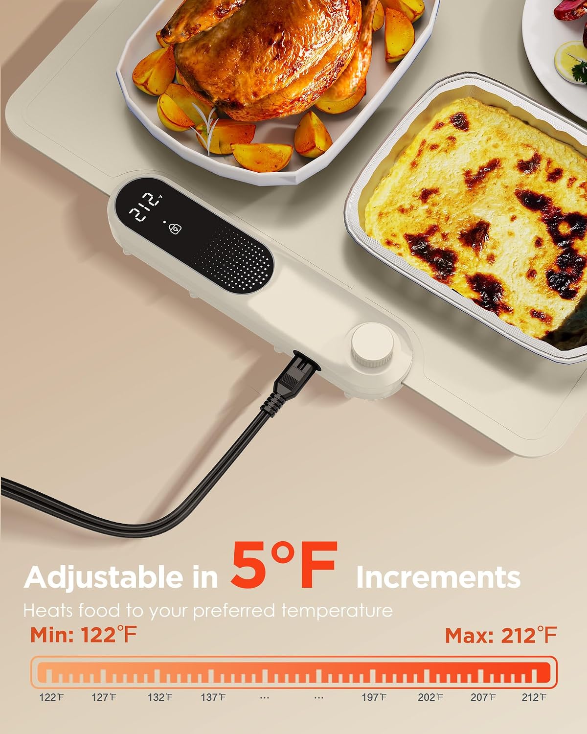 FEPPO Food Warming Mat, (XXL 35”x16”) Electric Warming Trays for Buffets Party, Fast Full-Surface Heating Mat for Food with 19 Level Adjustable Temperature and 6 Hours Timer, Roll Up Food Warmer
