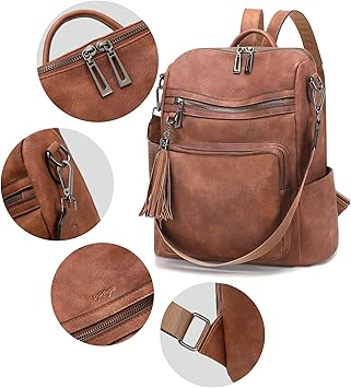 OPAGE Leather Backpack Purse for Women Fashion Tassel Ladies Shoulder Bags Designer Large Backpack Travel Bag