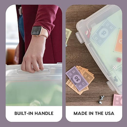 IRIS USA Portable Board Game Organizer Plastic Project Storage Case Box with Snap-Tight Latch, 10-Pack, Fits 8.5" x 11" Papers, for Games Puzzle Magazine A4 Paper Craft Hobby Art Supplies, Slim,Clear