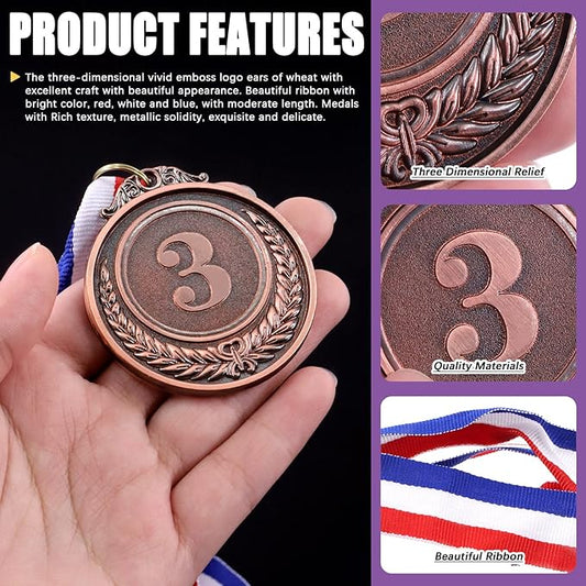 Swpeet Winner Medals Gold Silver Bronze Award Medals, 1st 2nd 3rd Award Medals with Neck Ribbon, Olympic Style Medals Prizes for Competitions, Party Decorations and Awards