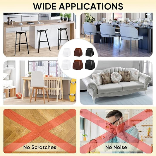 BALEINE 16 Pack Silicone Chair Leg Floor Protectors, Stool Leg Protectors Cap, Non-Slip Chair Leg Caps for Hardwood Floors (Brown  Large (Square), 16 Pack)