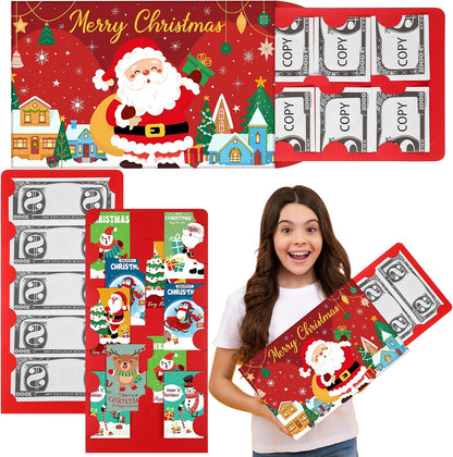 Humyoun Jumbo 14" x 8" Christmas Money Cash Holder with Envelopes, Classic 6 Money Slots for Cash Gifts, Santa Festive Theme Red Cover, Holiday Present Money Holder for Family Friends Xmas Parties