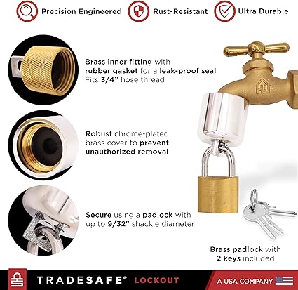 TRADESAFE Water Spigot Lock - Hose Bib Lock with Keyed Padlock, Prevent Water Theft, Unauthorized Faucet Use
