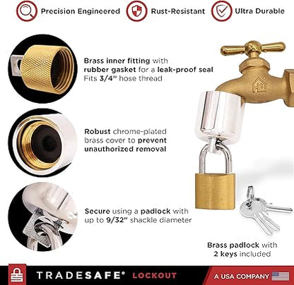 TRADESAFE Water Spigot Lock - Hose Bib Lock with Keyed Padlock, Prevent Water Theft, Unauthorized Faucet Use