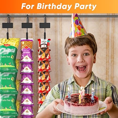 AIWFL 10 Pack Metal Hanging Merchandise Strips with Hooks, 30.7" Snack Rack Chips Bag Holder with 12 Clips, Chip Rack Display Stand with Label Header for Retail Display