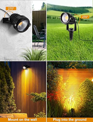 OurLeeme Spotlights Outdoor Waterproof - 8-in-1 LED Christmas Spotlights for Outside with 60W Transformer, Spotlight Landscape Lighting Plug in House Spot Lights Outdoor for Yard Garden (Warm)