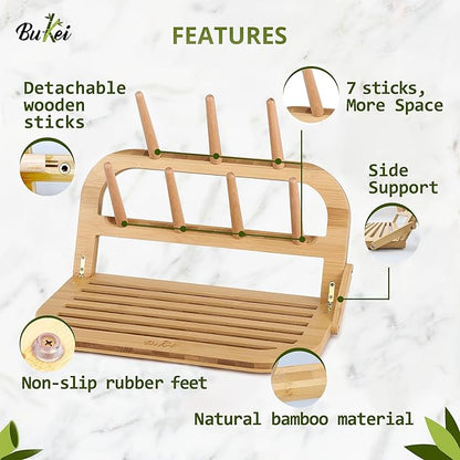 Bamboo Baby Bottle Drying Rack - Space Saving Bottle Dryer  Holder