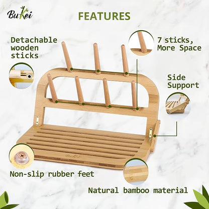 Bamboo Baby Bottle Drying Rack - Space Saving Bottle Dryer & Holder (no brush included)