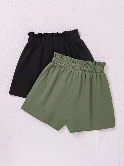Women's Mid-Rise Short Elastic Double Pocket Shorts Two Pieces Set