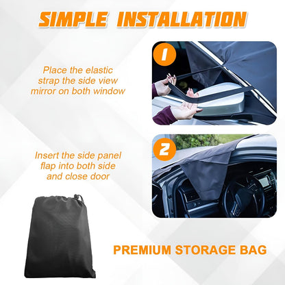 Car Windshield Snow Cover, 2 Layers Waterproof Windproof Oxford Fabric Windscreen Protection for Frost Ice Sunlight, All Weather Automotive Sun Shade Windshield Cover, Universal Fit