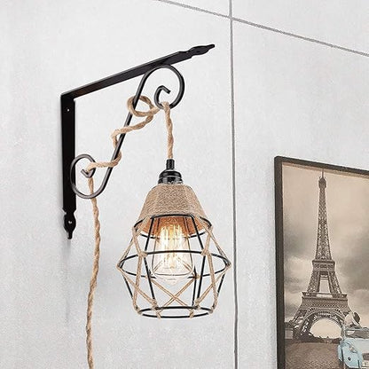Industrial 15ft Pendant Lights - Hanging Light Kit with Switch Plug in Vintage Fabric Lamp with Twisted Hemp Rope Pendant Lights Socket Set E26 E27 for Pendant Lamp Farmhouse Lamp Cable DIY