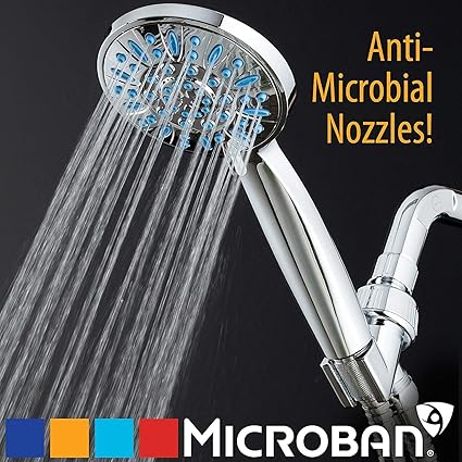 AquaDance Anti-Clog High-Pressure 6-setting Hand Shower with Nozzle Protection from Growth of Grime for Stronger Shower! Aqua Blue