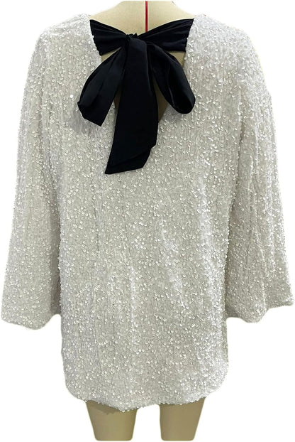 Dressnu Women's Sequin Dress Long Sleeve Loose Plus Size