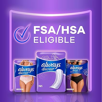 Always Discreet Adult Incontinence Pads for Women, Moderate Absorbency, Long Length, Postpartum Pads, Up to 100 Bladder Leak Protection, 54 Count (Packaging May Vary)