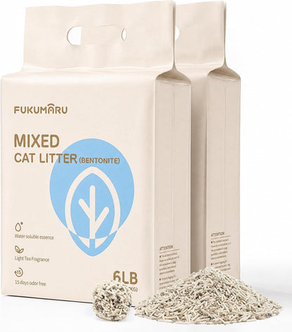 FUKUMARU Tofu Cat Litter, Strong Clumping Cat Litter Pellets, Effective Odor Control, Ultra Absorbent, Dust Free, Natural, Flushable, Lightweight, Low Tracking, White Tea, 6lb x 2 Bags
