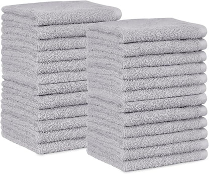 Basics Fast Drying Cotton Washcloths for Bathroom, Machine Washable, Extra Absorbent, 12 x 12 in, Gray, 24-Pack