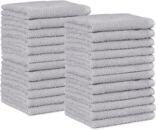 Basics Fast Drying Cotton Washcloths for Bathroom, Machine Washable, Extra Absorbent, 12 x 12 in, Gray, 24-Pack