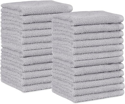 Basics face Towels for bathroom, 100 Cotton Extra Absorbent washcloth, Fast Drying salon towel - 24 Pack Gray (12 x 12 inches)