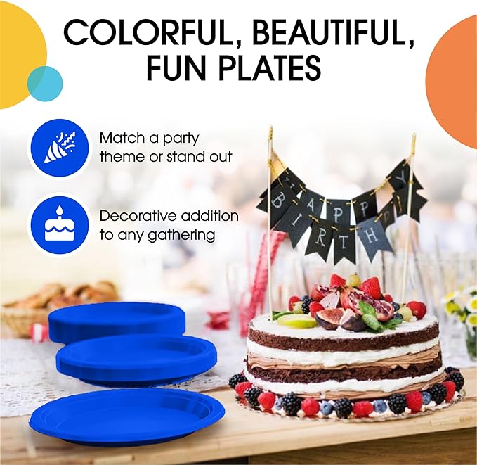 Exquisite Dark Blue Plastic Plates Disposable 7" Plastic Dinner Plates 50 Pcs Dark Blue Disposable Plates Plastic Plates For Party Plates Disposable Heavy Duty 350 GSM Dark Blue Plates For Party.