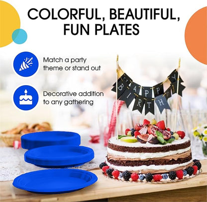 Exquisite Dark Blue Plastic Plates Disposable 7" Plastic Dinner Plates 50 Pcs Dark Blue Disposable Plates Plastic Plates For Party Plates Disposable Heavy Duty 350 GSM Dark Blue Plates For Party.