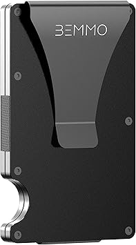 Bemmo Slim minimalist Credit Card wallet with Money Clip aluminum metal holder RFID Blocking carbon fiber, Great Gift Idea (Black aluminum)