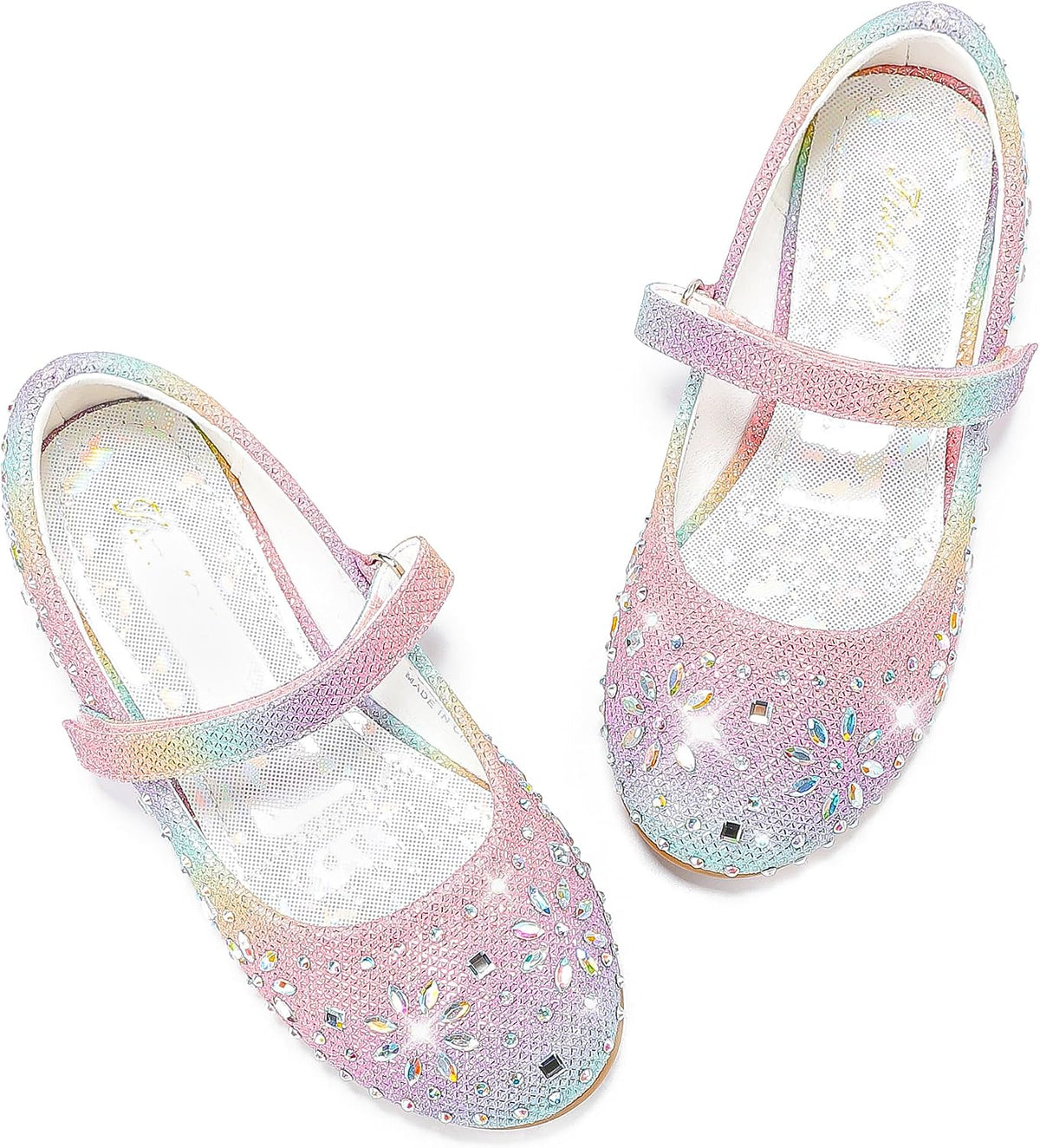 Furdeour Girls Dress Shoes Mary Jane Flower Wedding Party Bridesmaids Shoes Glitter Princess Ballet Flats for Kid Toddler.