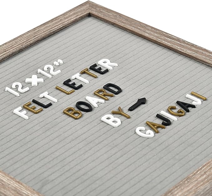 Felt Letter Board with 600 Letters, Numbers, Symbols - 12x12 inch Changeable Message Board with Wooden Frame Wall Mount (Grey)