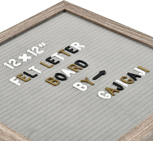 Felt Letter Board with 600 Letters, Numbers, Symbols - 12x12 inch Changeable Message Board with Wooden Frame Wall Mount (Grey)