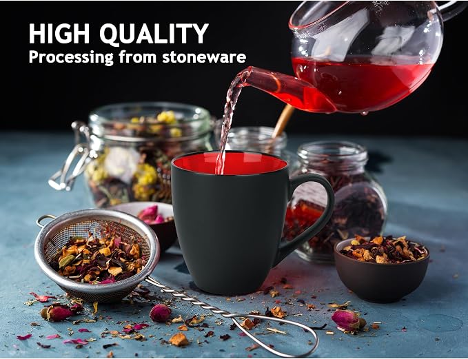 MIAMIO - Coffee Mugs Set of 6 (12 oz) - Le Papillon (Red) - Daily Table Set Ceramic coffee mugs for coffee, cappuccino and tea, 12 oz for everyday use - dishwasher safe - practical for daily use