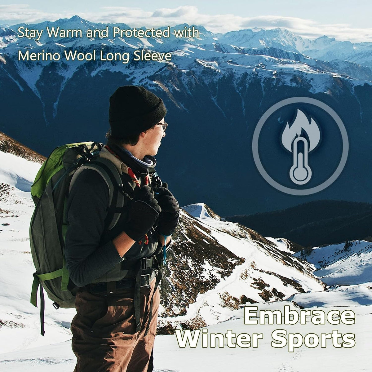 Merino Protect 100% Merino Wool Base Layer Mens Soft Long Sleeve Shirts Odor Resistance Thermal Underwear for Hunting Hiking.