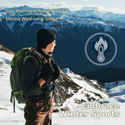 Merino Protect 100% Merino Wool Base Layer Mens Soft Long Sleeve Shirts Odor Resistance Thermal Underwear for Hunting Hiking.